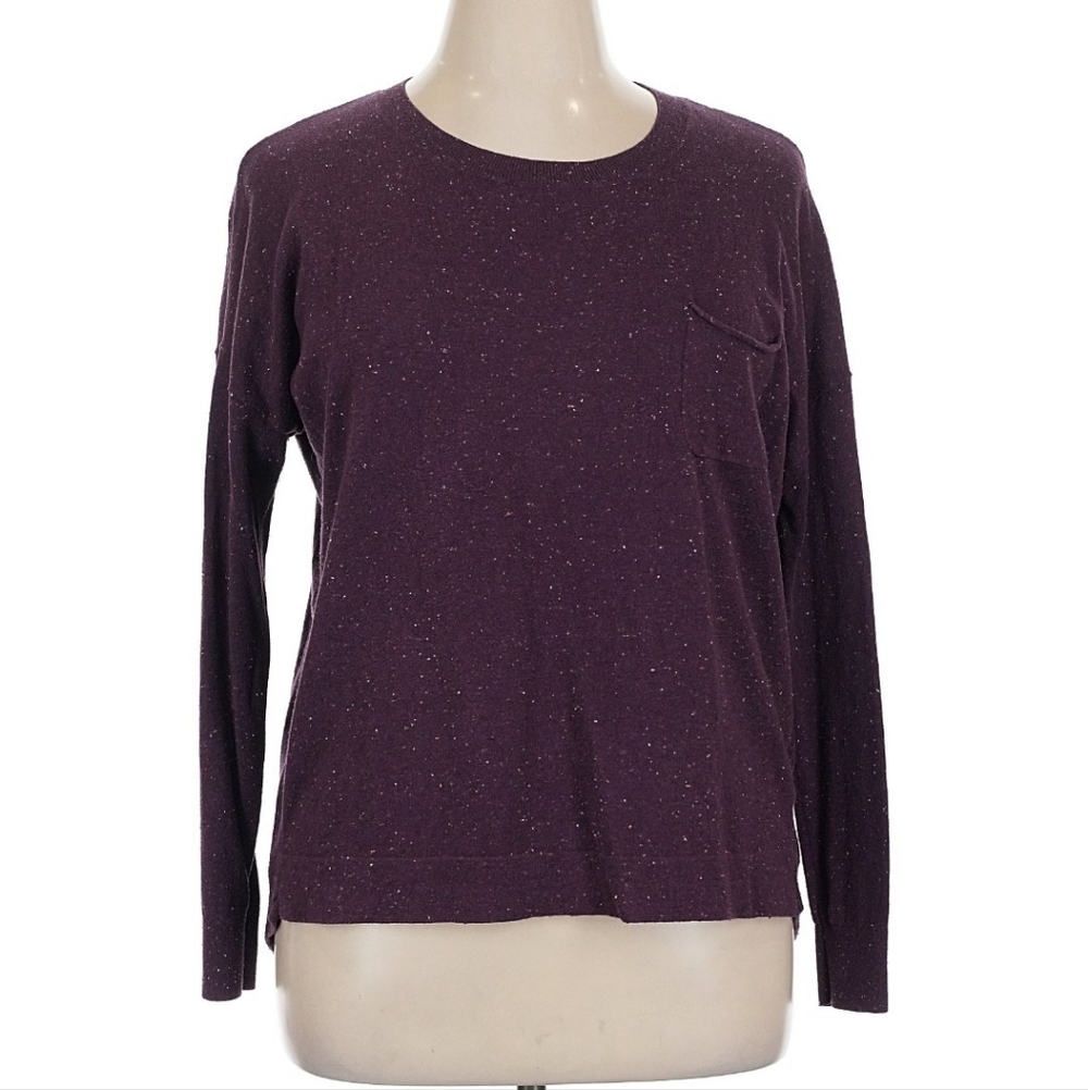 Caslon Womens Speckled Crewneck Pleat Back Sweater - Picture 2 of 9
